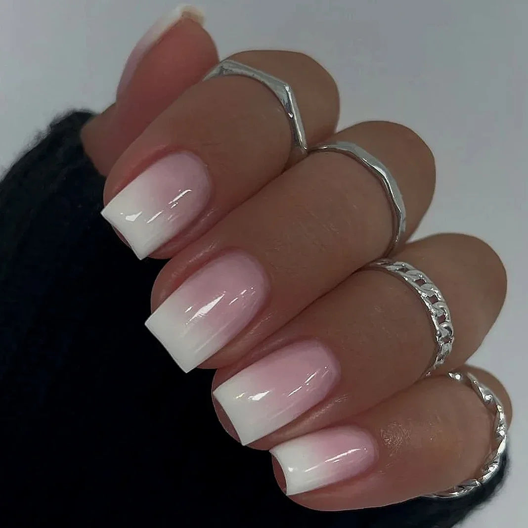Romantic French White Nude Pink Gradient Chic Varied Short Fake Nails Art False Nails Charming Tip Press on Nails Manicure Tools