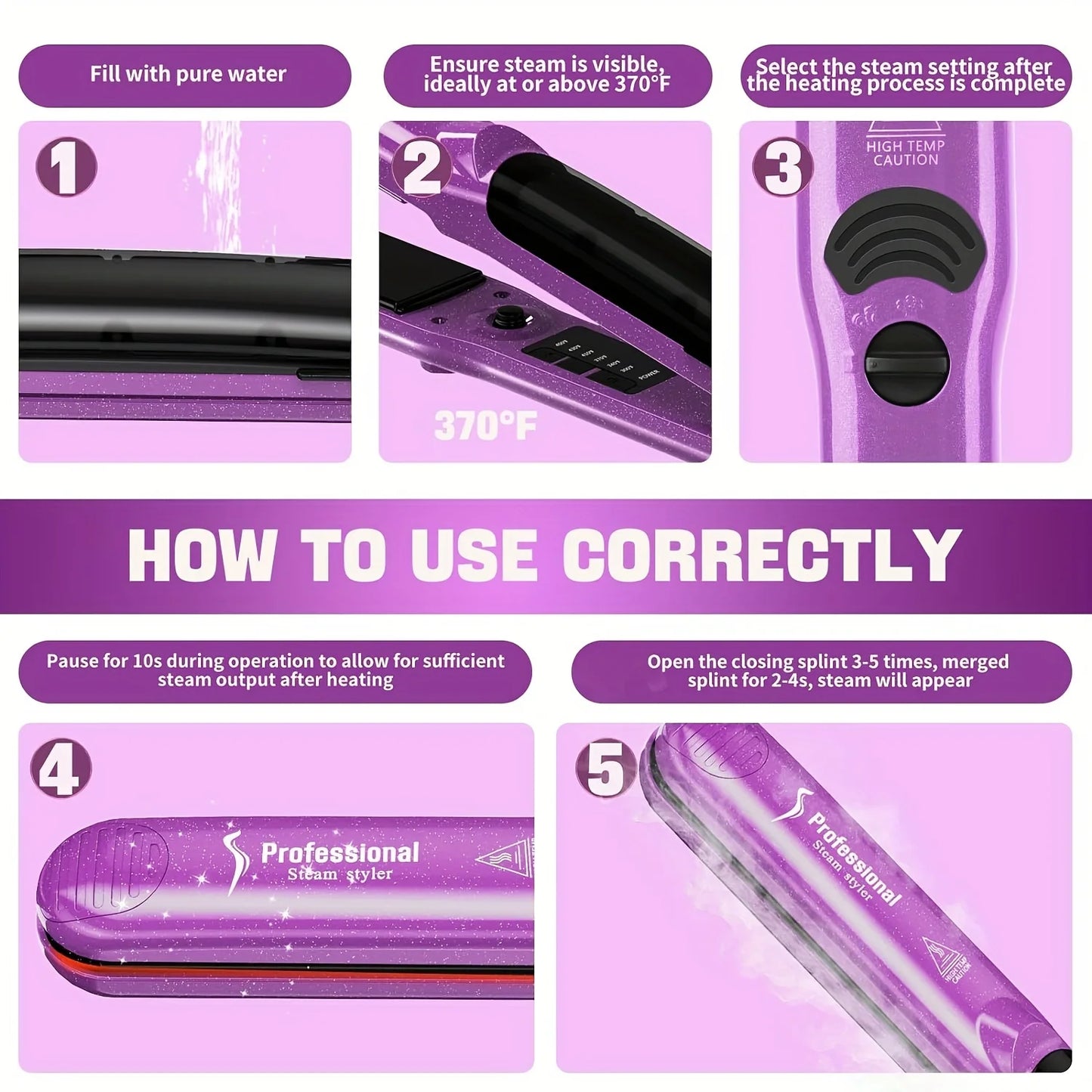 Steam Straighteners for Hair Professional Salon Ceramic Tourmaline Vapor Flat Iron and Curler 2 in 1 Straightening Curling Iron
