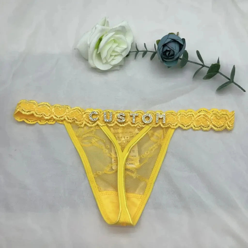 Customized Panties Sexy Lace Underwear Letters Thong For Women Crystal Name Bikini Underwear Hotwife Lingerie Bikini  Jewelry