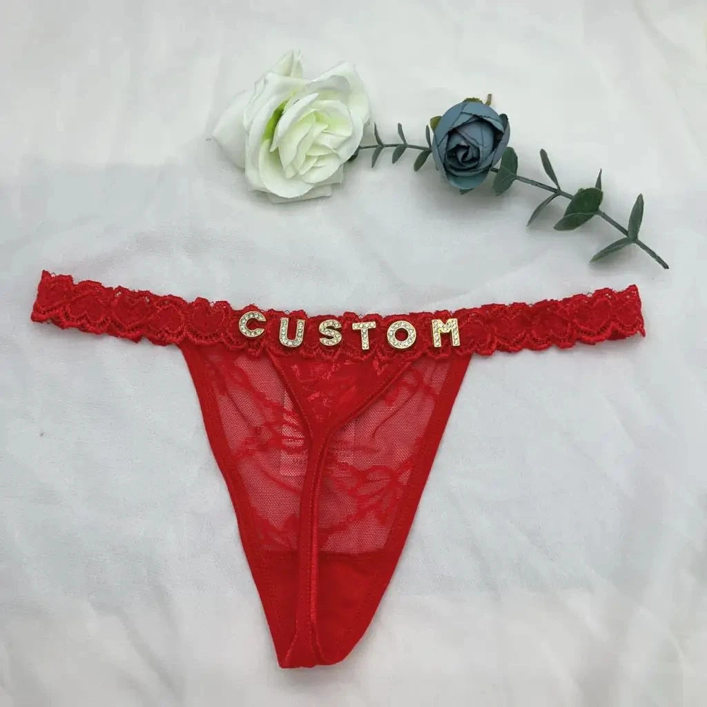 Customized Panties Sexy Lace Underwear Letters Thong For Women Crystal Name Bikini Underwear Hotwife Lingerie Bikini  Jewelry