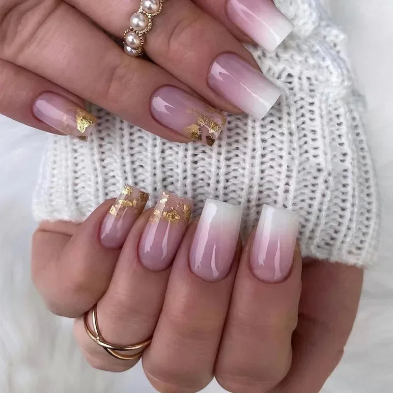 Romantic French White Nude Pink Gradient Chic Varied Short Fake Nails Art False Nails Charming Tip Press on Nails Manicure Tools