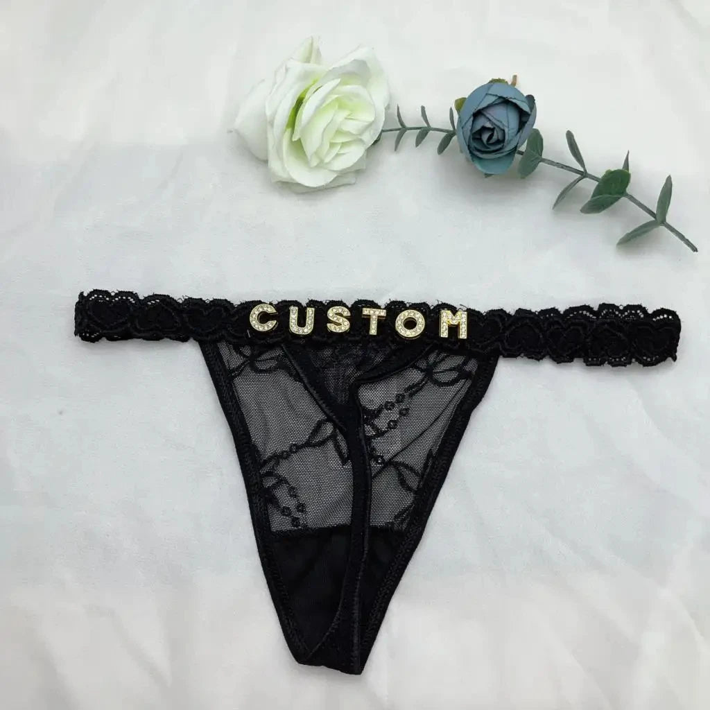 Customized Panties Sexy Lace Underwear Letters Thong For Women Crystal Name Bikini Underwear Hotwife Lingerie Bikini  Jewelry