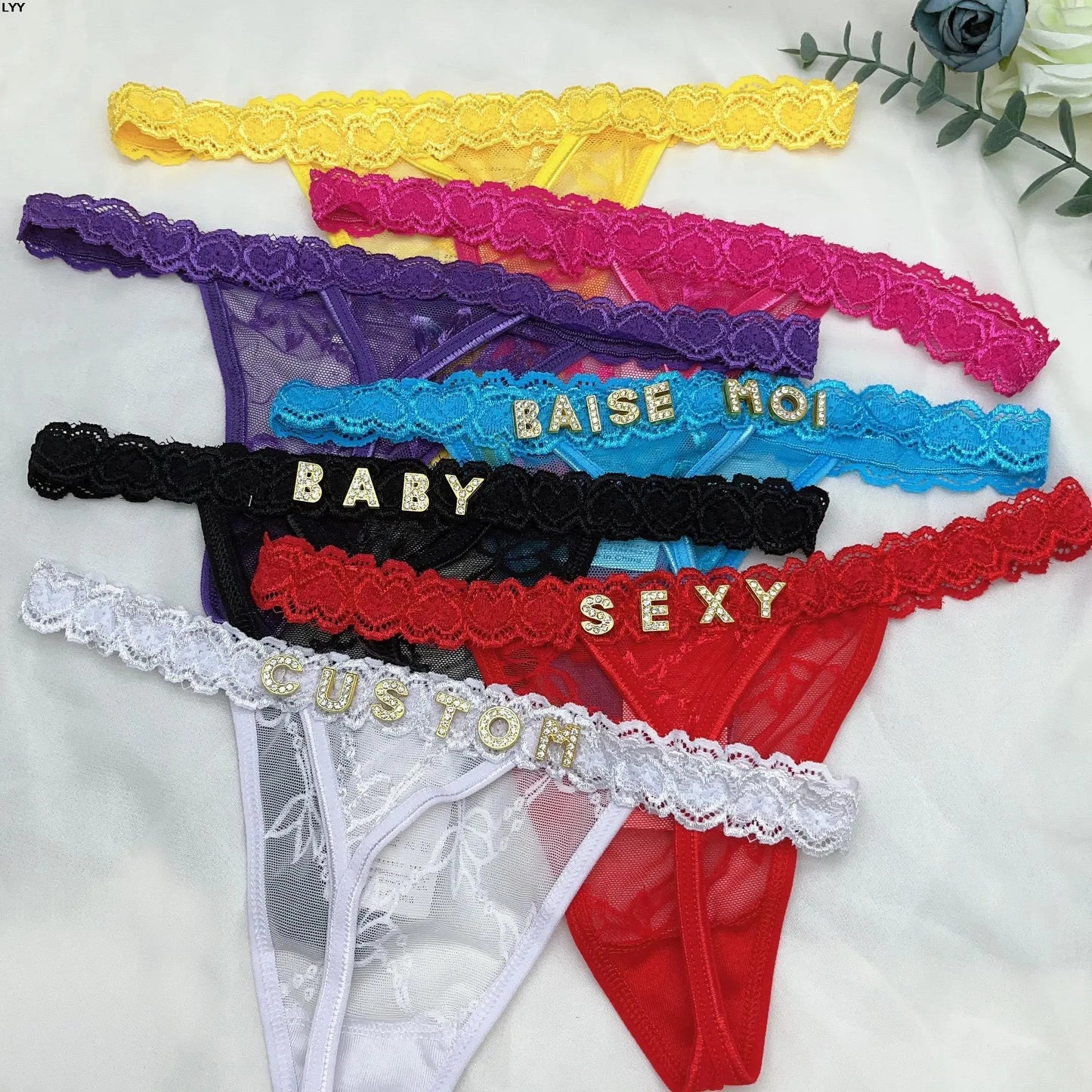 Customized Panties Sexy Lace Underwear Letters Thong For Women Crystal Name Bikini Underwear Hotwife Lingerie Bikini  Jewelry