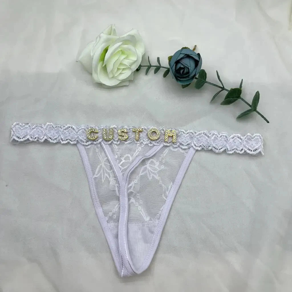 Customized Panties Sexy Lace Underwear Letters Thong For Women Crystal Name Bikini Underwear Hotwife Lingerie Bikini  Jewelry