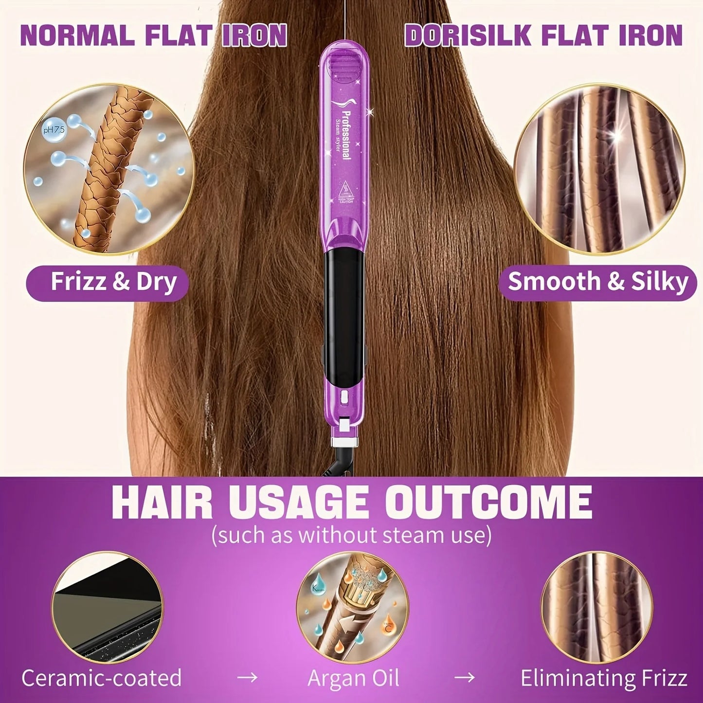 Steam Straighteners for Hair Professional Salon Ceramic Tourmaline Vapor Flat Iron and Curler 2 in 1 Straightening Curling Iron