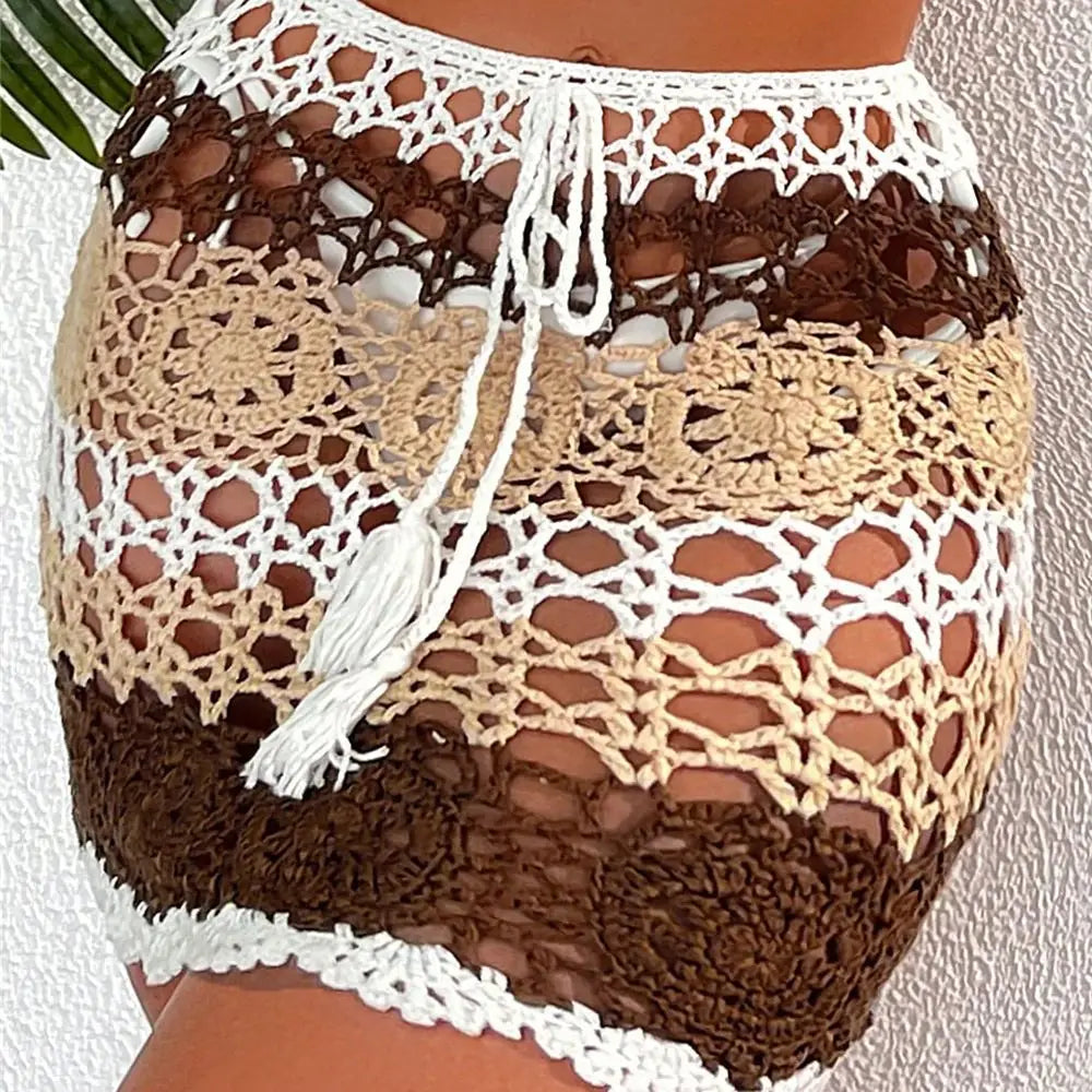 Sexy Colorful Crochet Knit Mini Bikini Women Swimwear Female Swimsuit Two-pieces Bikini set Skirt Bather Bathing Suit Swim