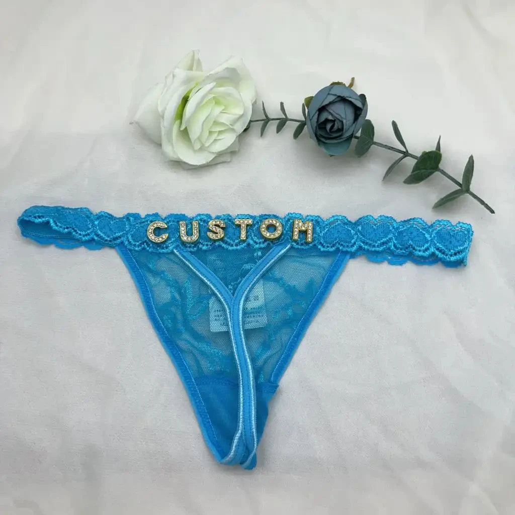 Customized Panties Sexy Lace Underwear Letters Thong For Women Crystal Name Bikini Underwear Hotwife Lingerie Bikini  Jewelry