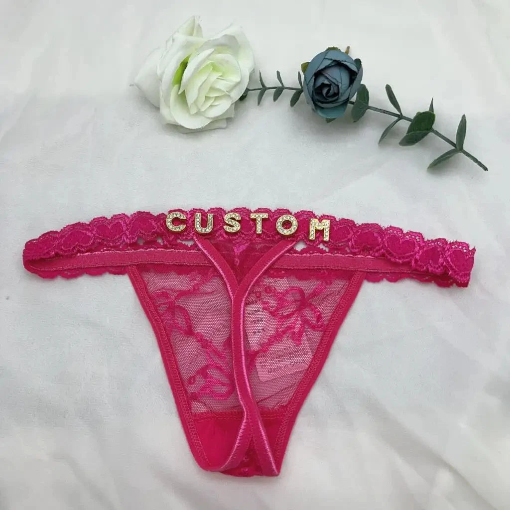 Customized Panties Sexy Lace Underwear Letters Thong For Women Crystal Name Bikini Underwear Hotwife Lingerie Bikini  Jewelry