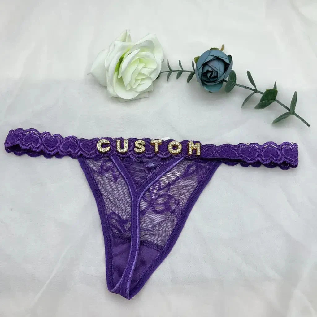 Customized Panties Sexy Lace Underwear Letters Thong For Women Crystal Name Bikini Underwear Hotwife Lingerie Bikini  Jewelry
